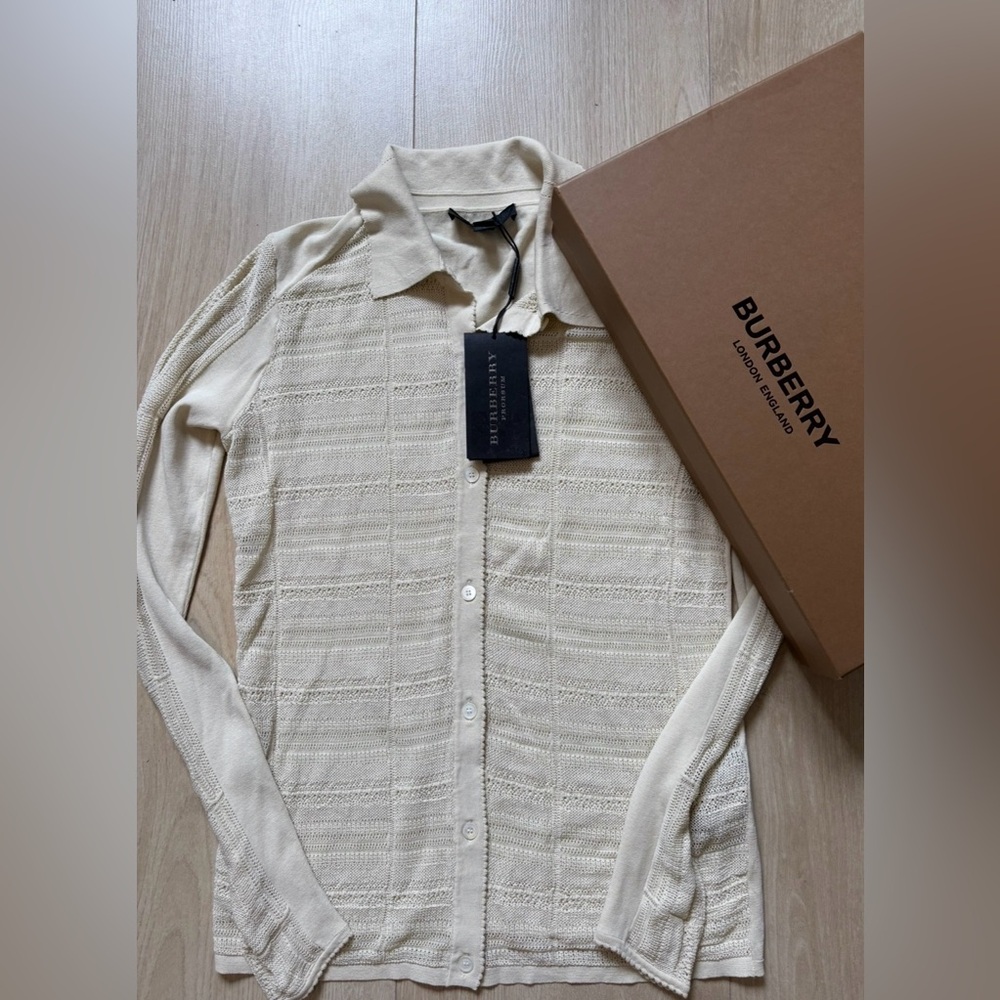 Burberry Cardigan Sweater Womens Small Tan Khaki Button Long Sleeve 100%cotton